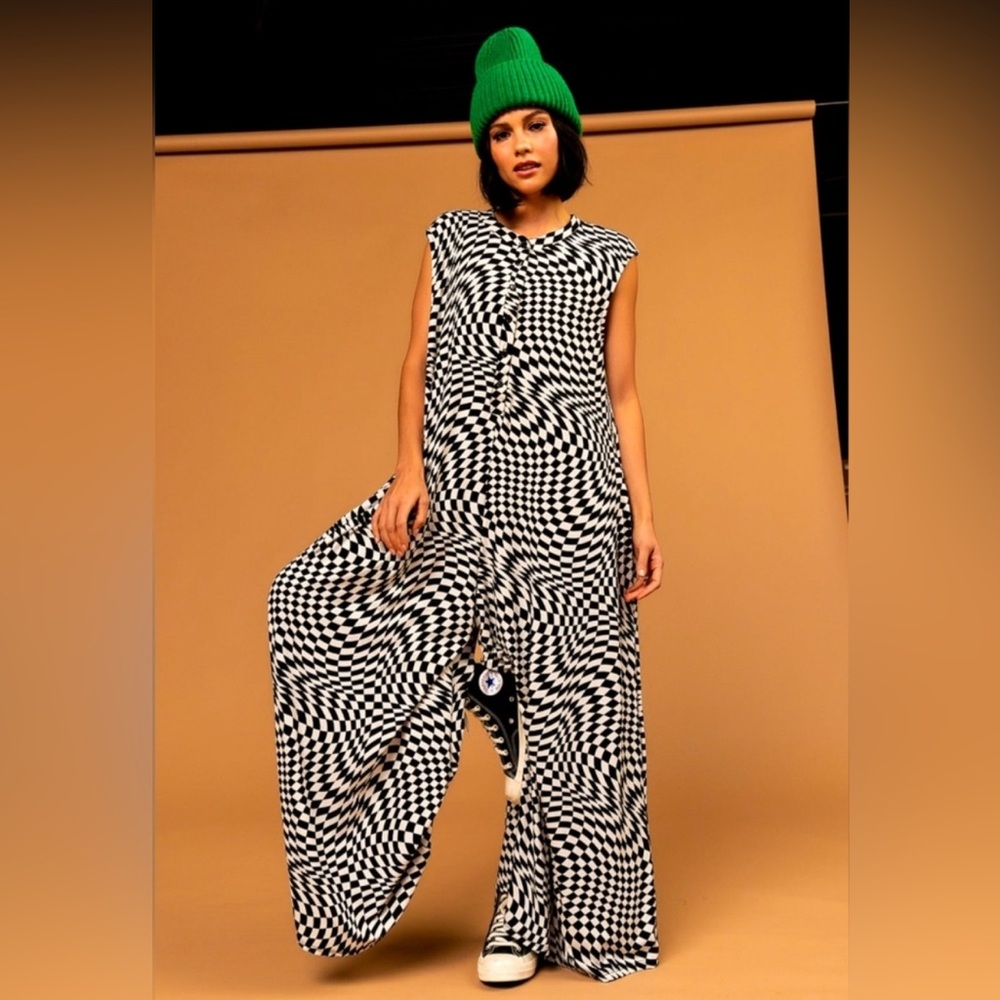 Dressed in Lala Trippy Checkered Knit Harem Jumpsuit